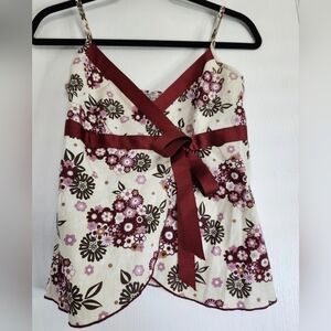 Charlotte Russe Y2K Wrap Sleeveless Spaghetti Strap Floral Red Top Small USA